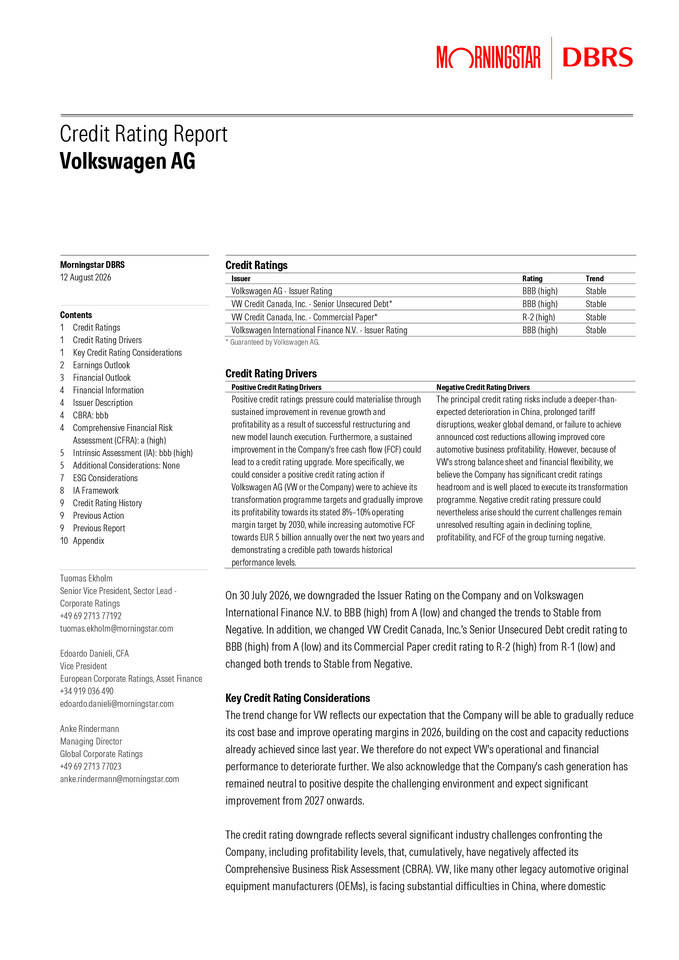 DBRS Rating Report Volkswagen AG
