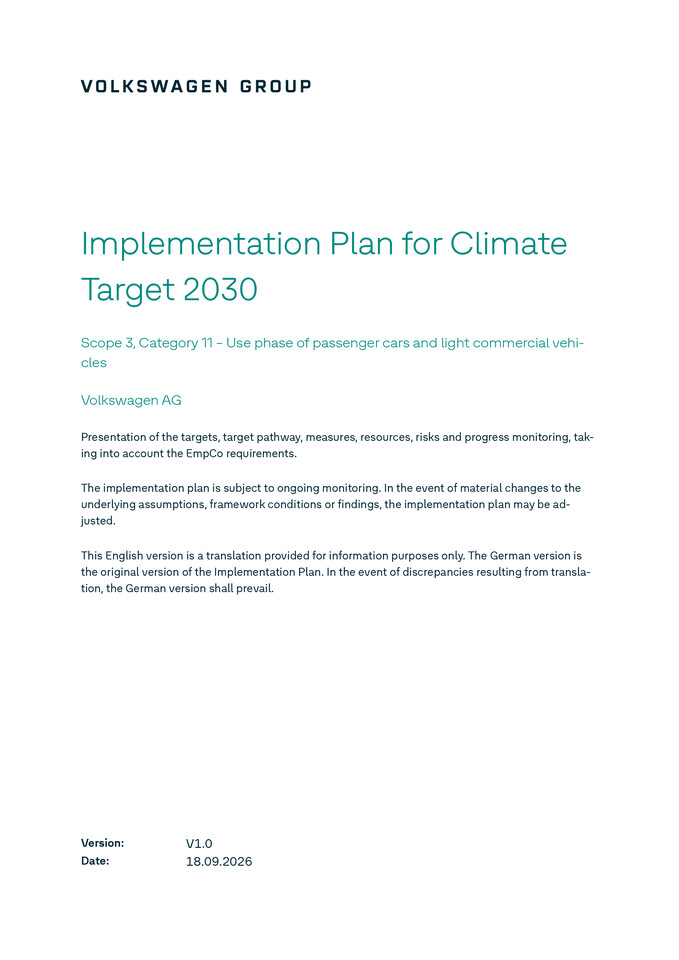 Implementation Plan for Climate Target 2030