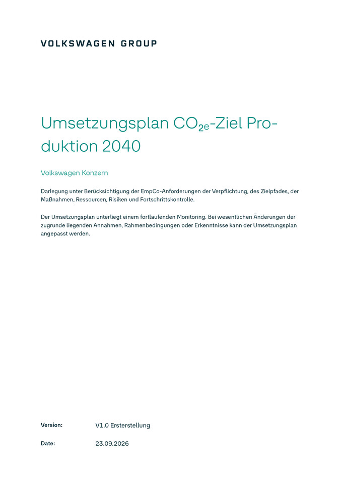 Umsetzungsplan CO₂e-Ziel Produktion 2040