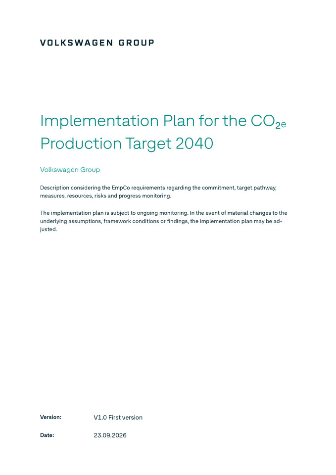 Implementation Plan for the CO₂e Production Target 2040