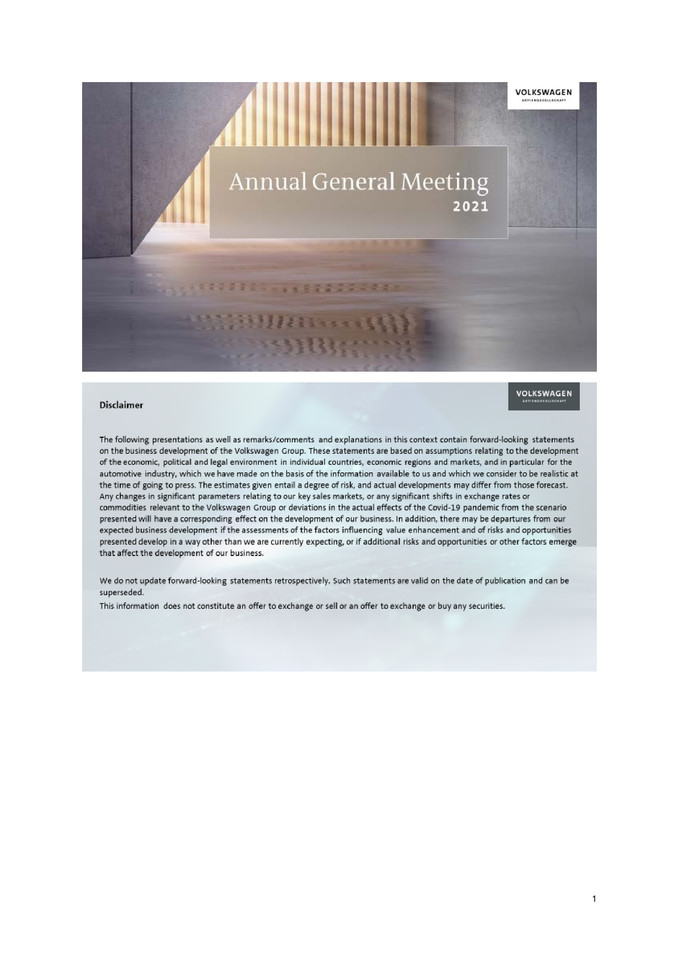 Annual General Meeting 2021 - Speech Dr. Herbert Diess, Chairman of the Board of Management Volkswagen AG