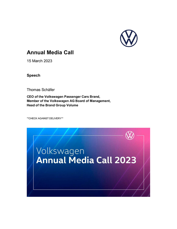Speech CEO Thomas Schäfer, Annual Media Call 2023