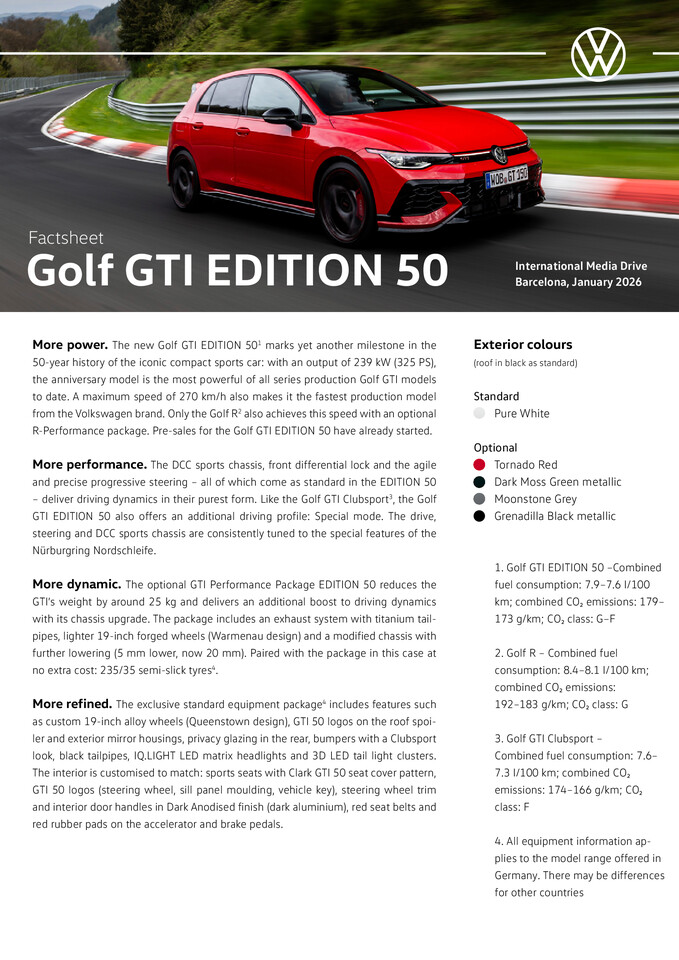 Golf GTI EDITION 50 - Factsheet