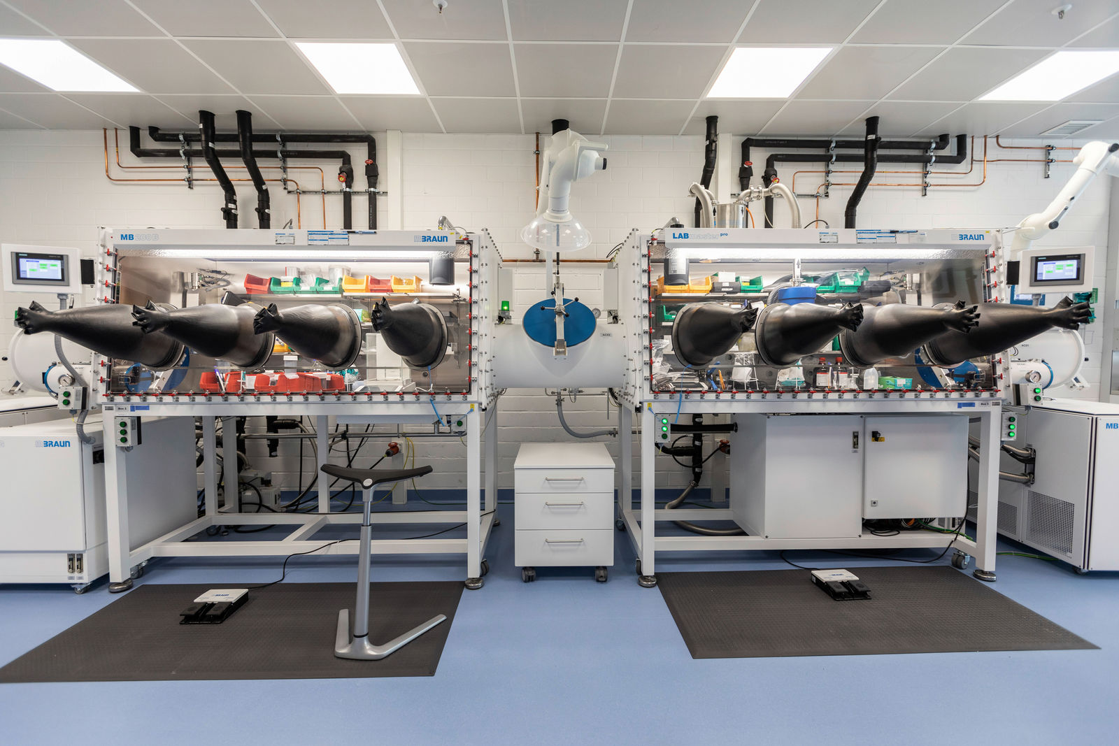 Opening of battery laboratories | Glove boxes used for battery cell degradation and to prepare samples in an argon atmosphere with no atmospheric oxygen or humidity