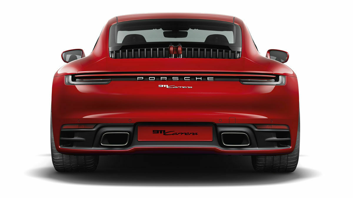 Rückseite eines roten Porsche 911 Carrera