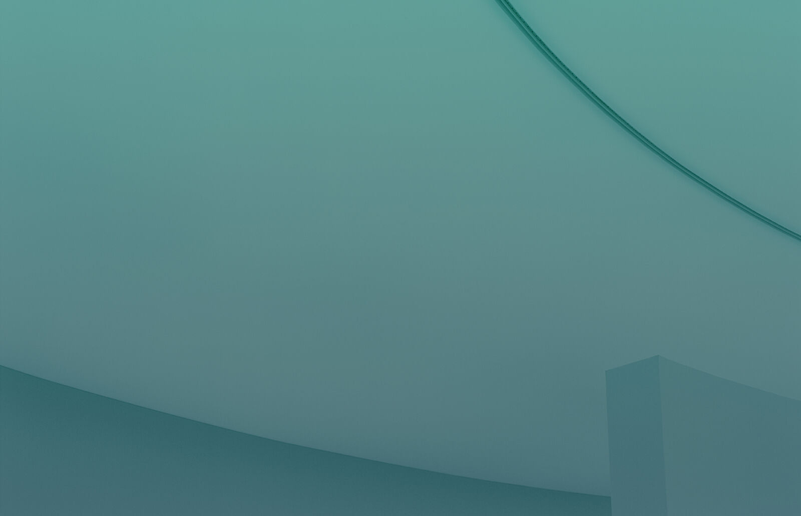 Abstrakte, grünlich-blaue Architekturaufnahme mit geschwungenen Linien und weichen Formen im minimalistischen Stil.