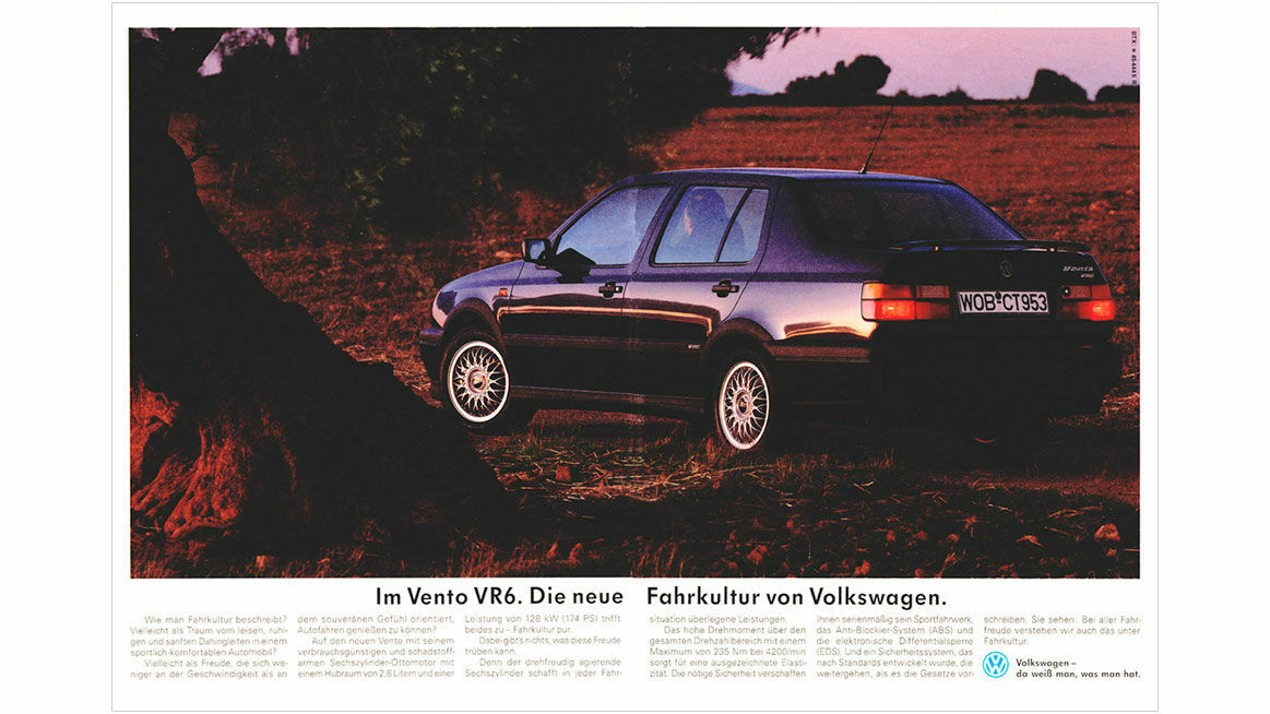 Chronik 1992: „Im Vento VR 6. Die neue Fahrkultur von Volkswagen.“