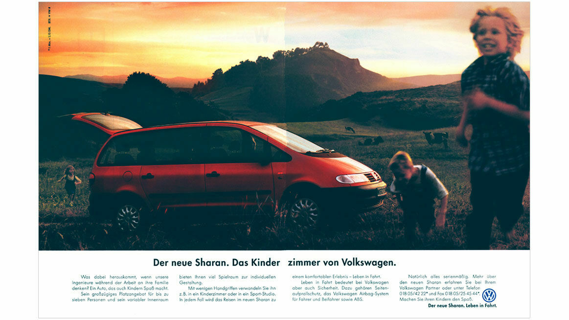Chronik 1995: „Der neue Sharan. Das Kinderzimmer von Volkswagen.“