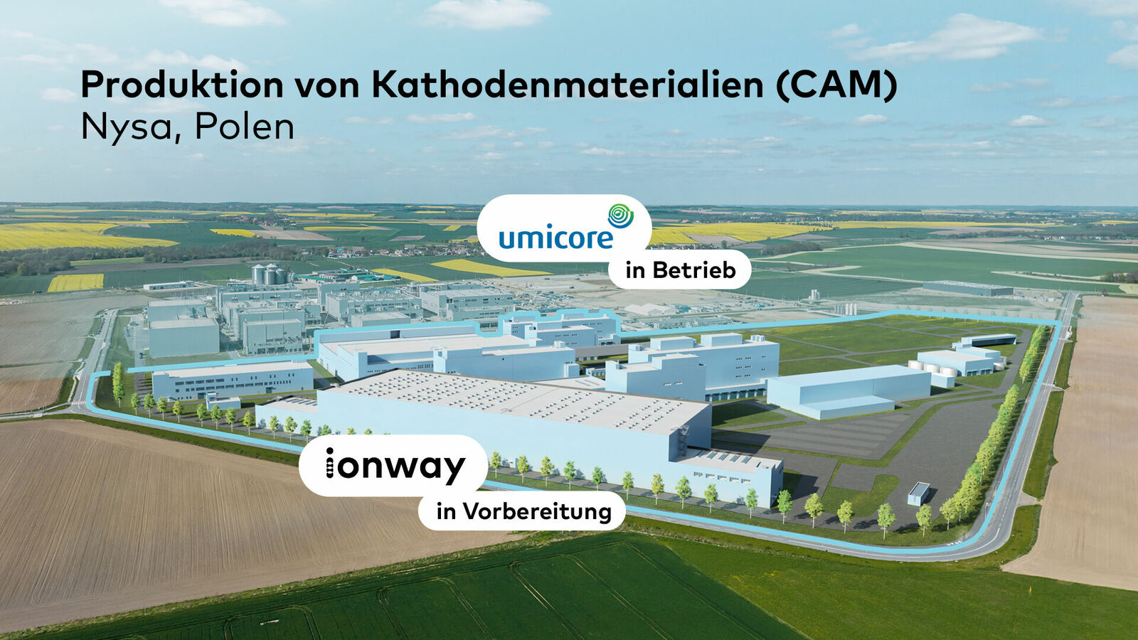 Visualisierung der künftigen Fabrik von ionway für die Fertigung von Kathodenmaterial in Nysa, Polen