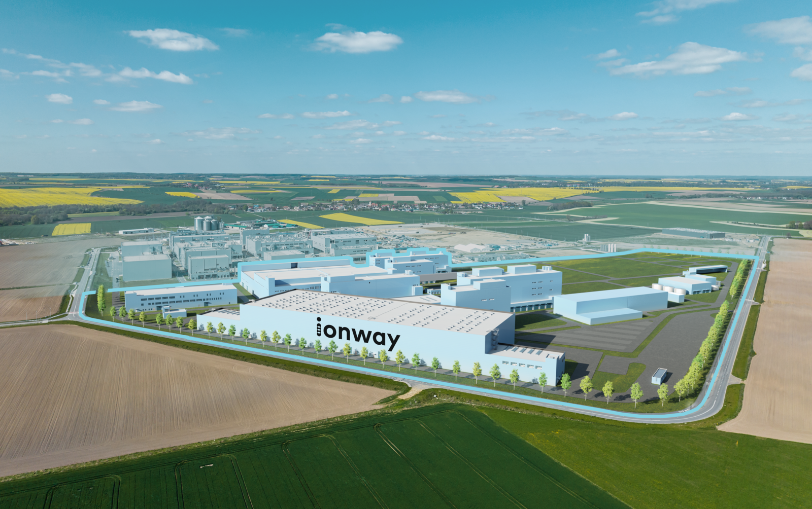 Visualisierung der künftigen Fabrik von ionway für die Fertigung von Kathodenmaterial in Nysa, Polen