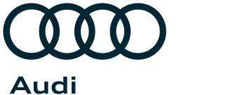 Logo von Audi mit vier ineinandergreifenden Ringen in dunkelblau, darunter der Schriftzug „Audi“.