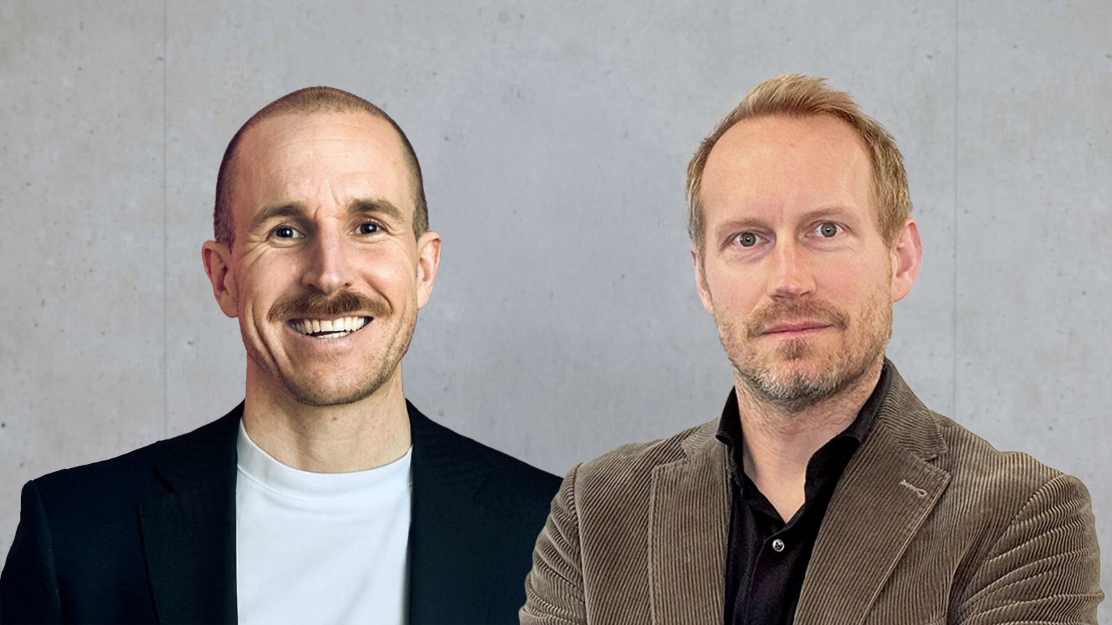 Joschi Jennermann and Sebastian Steffen - CEO and CFO of Elli Mobility GmbH in front of a grey wall