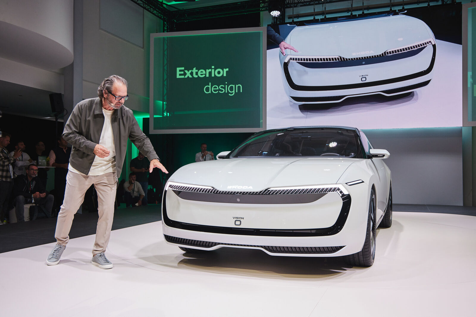 Oliver Stefani, Head of Design at Škoda Auto, at today's world premiere of the brand-new Škoda Vision O design concept in Munich.