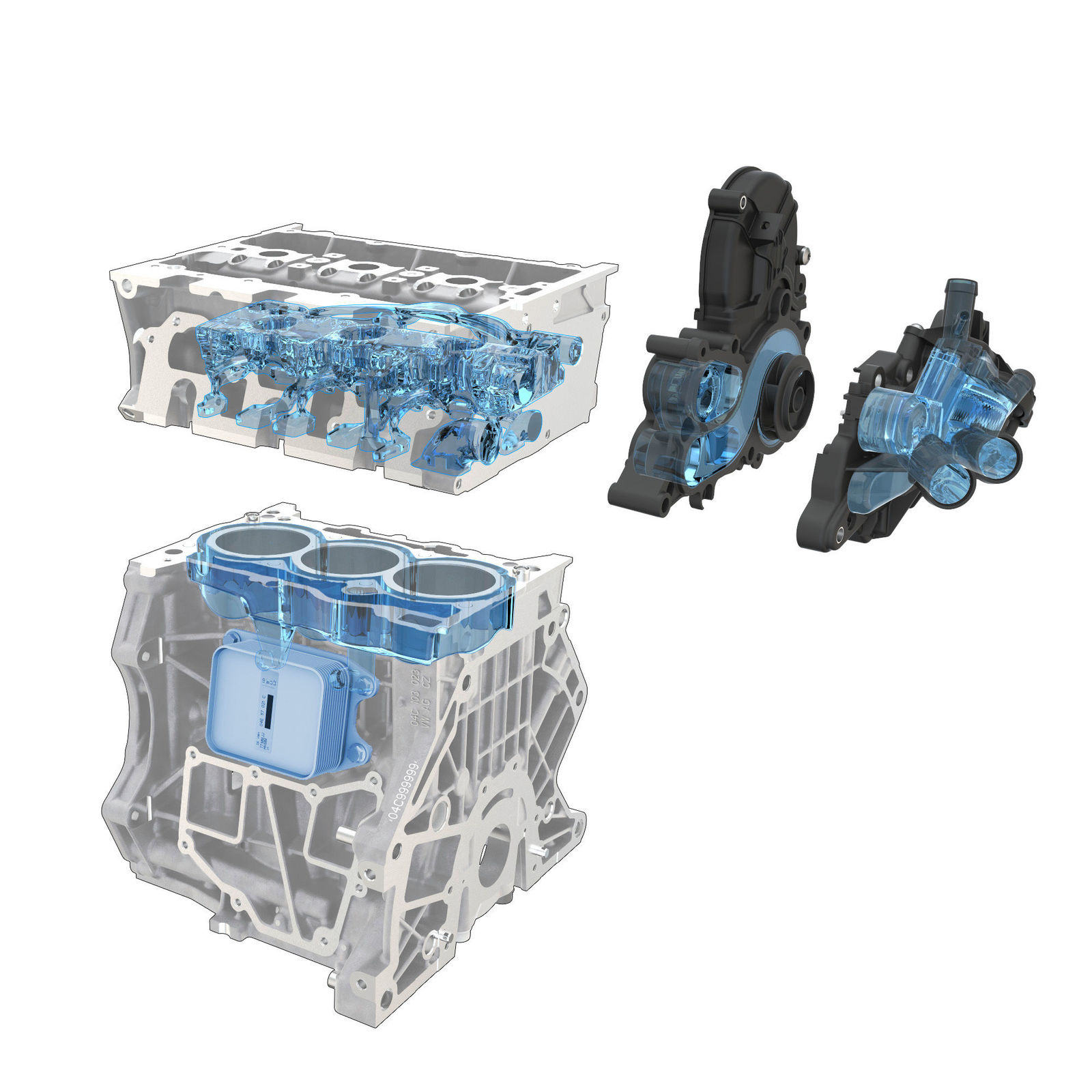 1.0 TSI engine (three cylinder, cooling-water jacket crankcase/cylinder head and water pump module)