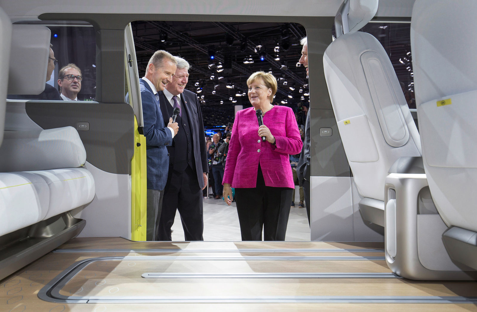 German Chancellor Dr. Angela Merkel visits the Volkswagen booth at the IAA 2017
