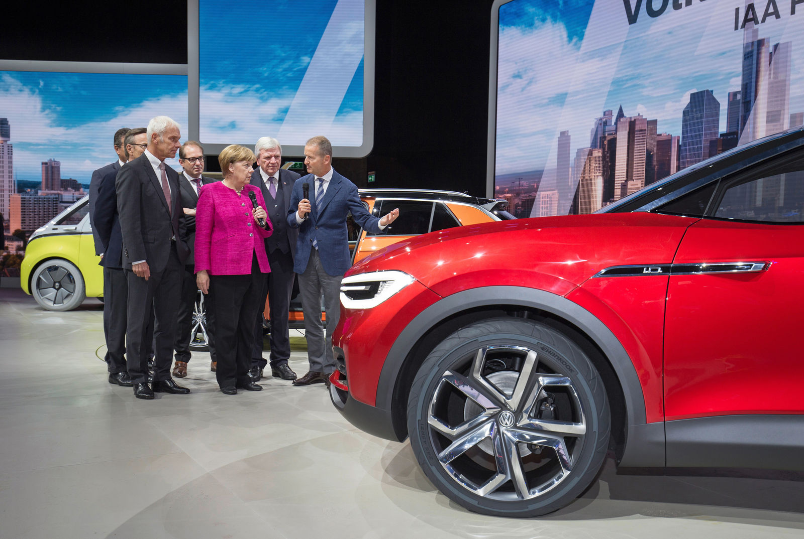 German Chancellor Dr. Angela Merkel visits the Volkswagen booth at the IAA 2017