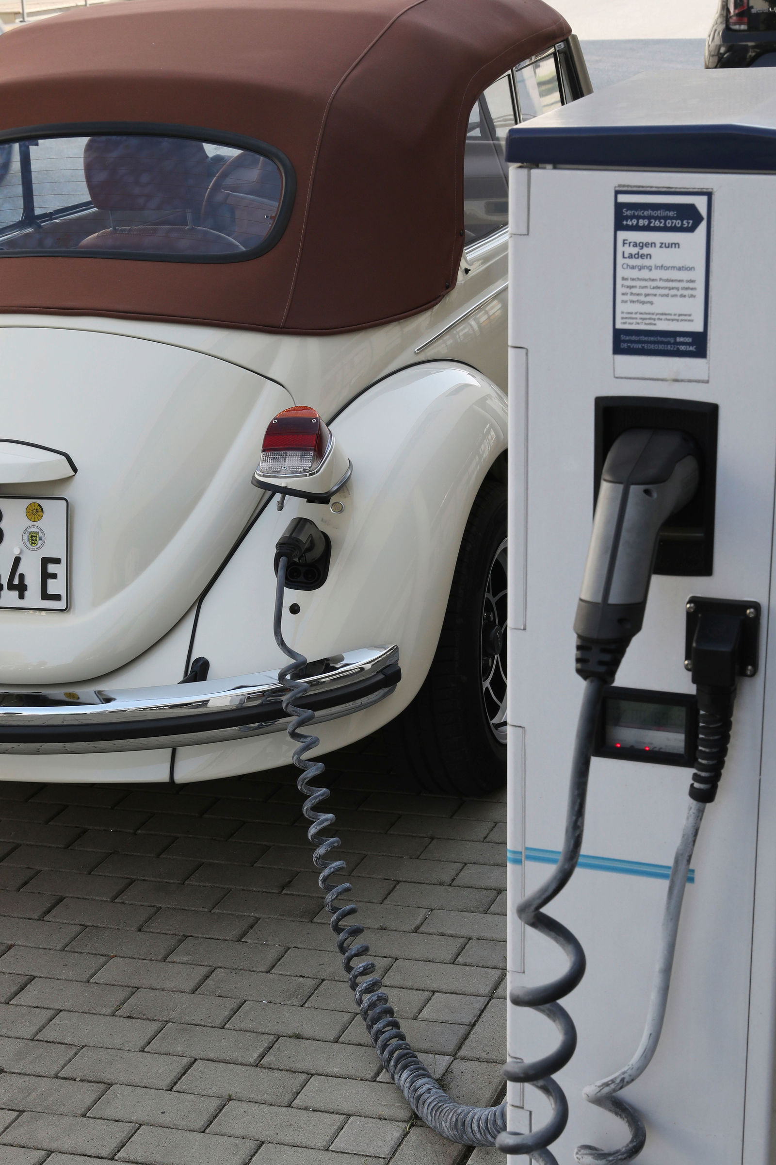 The e-Beetle is being charged