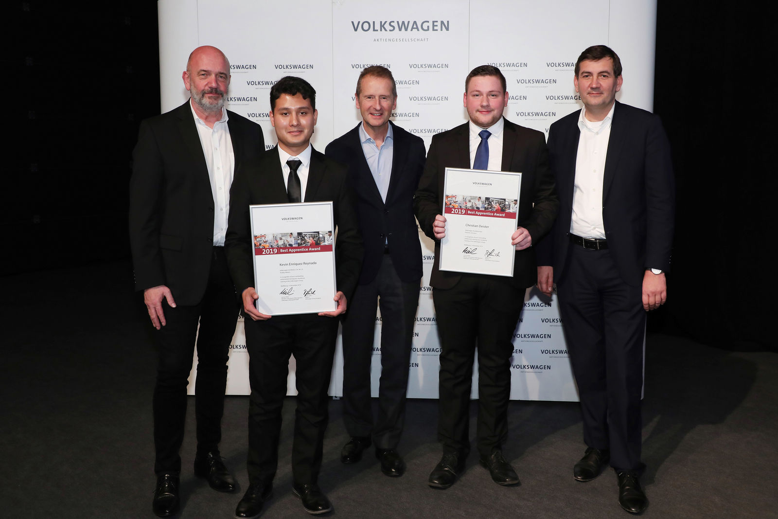 Best Apprentice Award 2019: Award Ceremony with Bernd Osterloh, Dr. Herbert Diess and Gunnar Kilian.