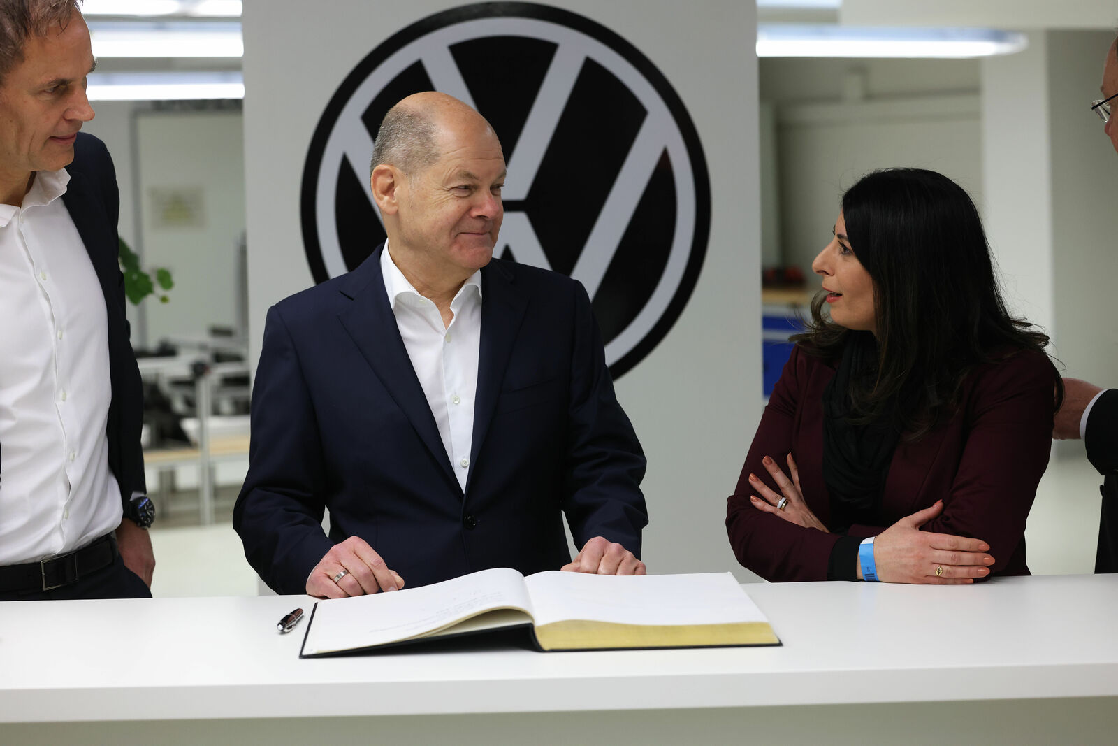 German Chancellor Olaf Scholz attends his first Volkswagen works meeting