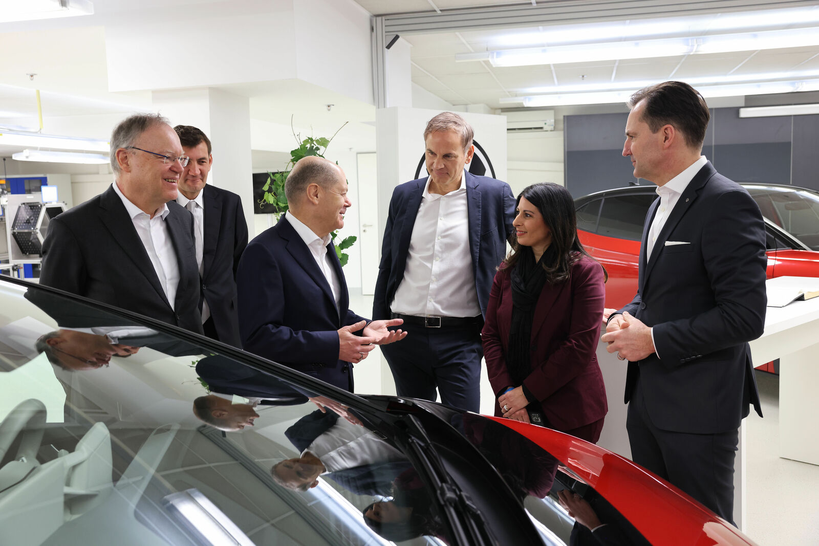 German Chancellor Olaf Scholz attends his first Volkswagen works meeting