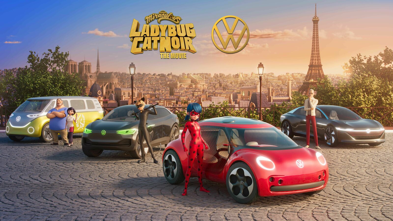 Miraculous Superhelden Ladybug und Cat Noir fahren vollelektrische Volkswagen