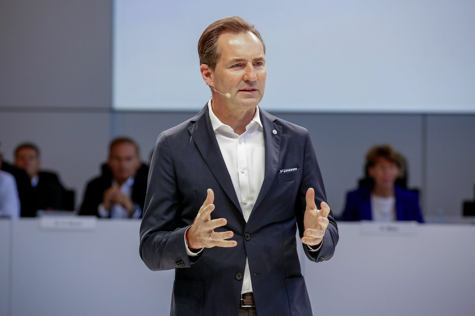 Thomas Schäfer, CEO of Volkswagen Passenger Cars, at the works meeting at the Wolfsburg plant