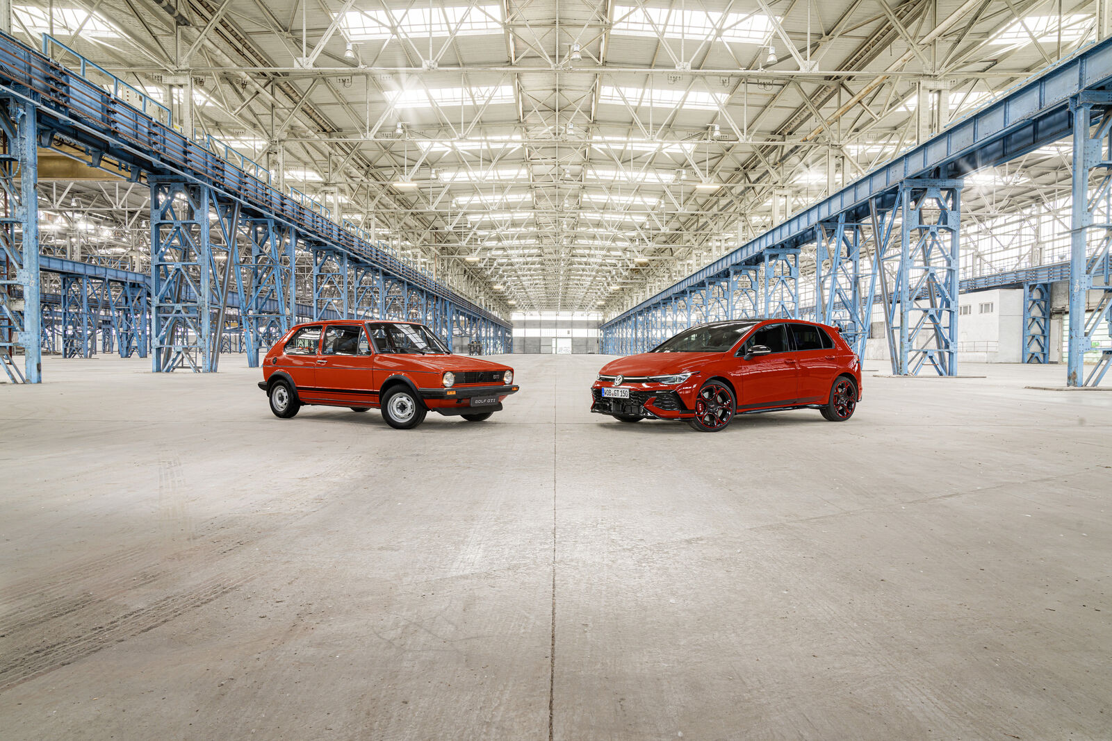 The first Volkswagen Golf GTI from 1976 and the the Golf GTI EDITION 50